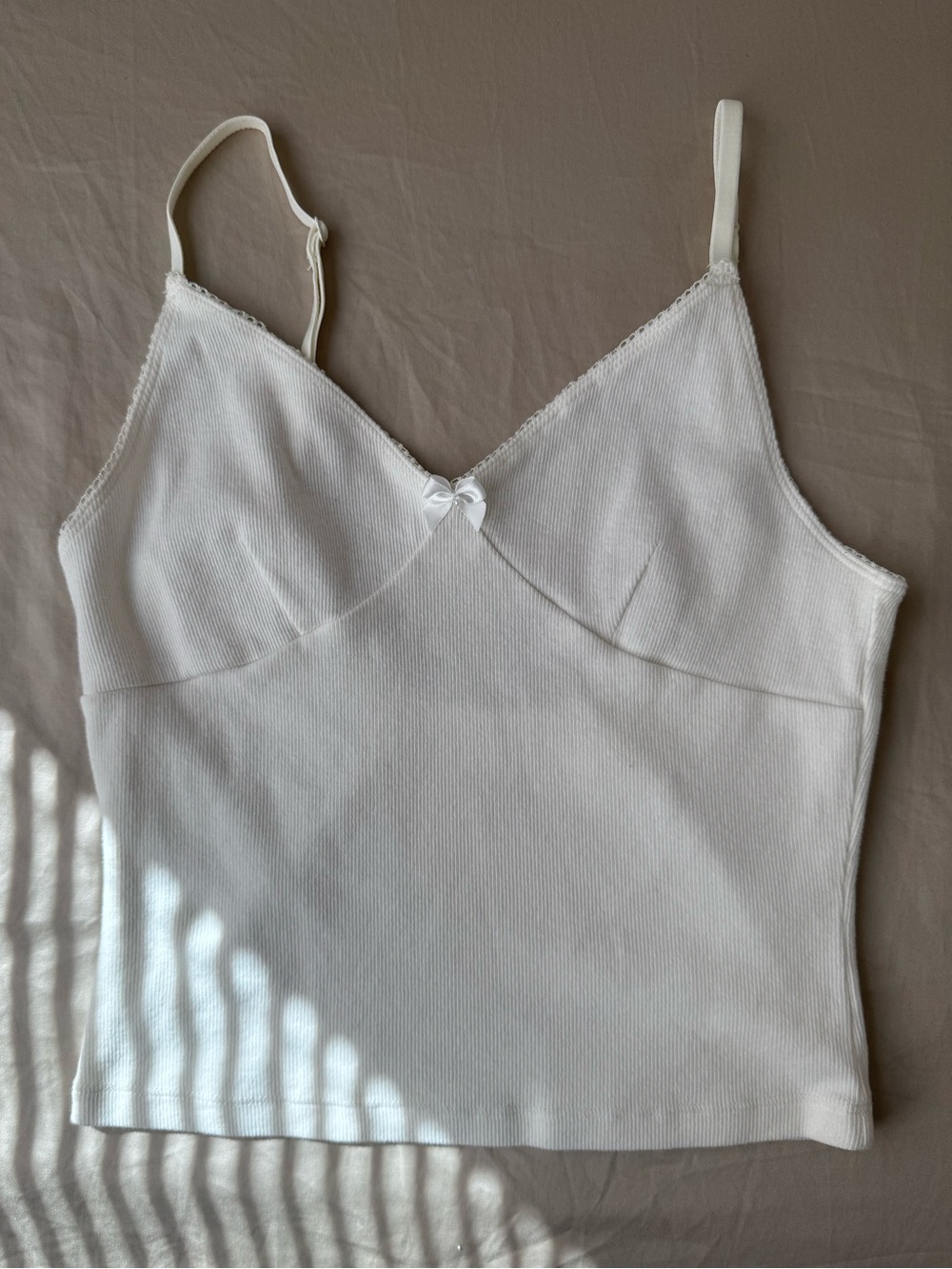 Lace-Trim Ribbed Camisole Tank Top - White